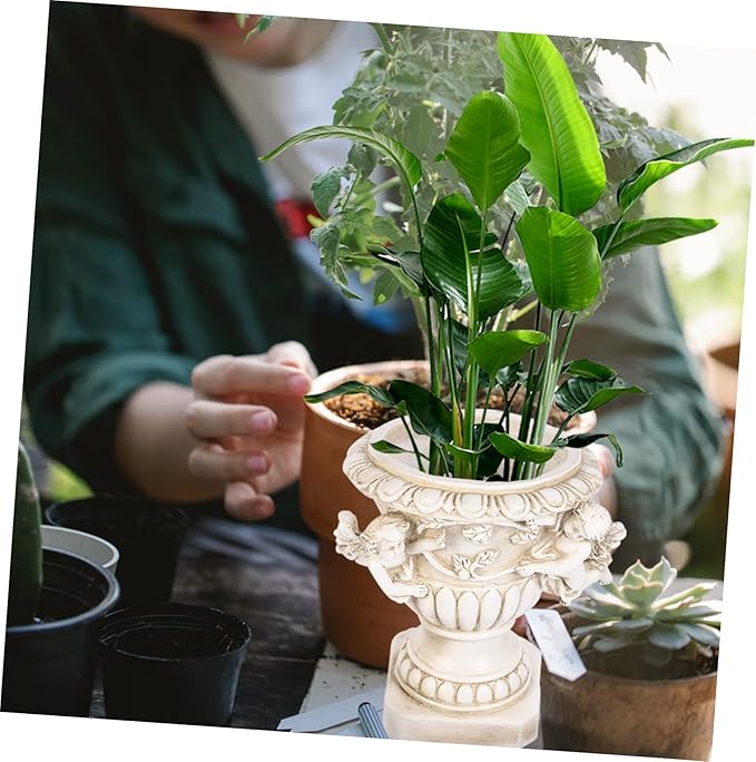 Outdoor Flowerpot European Style Beige Resin Crafts for Plants Decorative Outdoor Statue Pot Ideal for Yard and Garden Decor