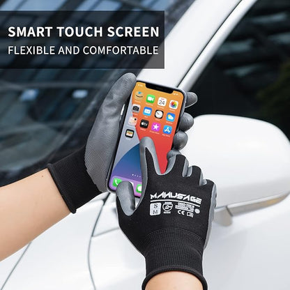 Safety Work Gloves, Nitrile Work Gloves For Men and Women, Work Gloves With Touchscreen Fingers, Work Gloves men, Men's work gloves with grip,mechanics gloves (Size L, Black, 3-pairs)