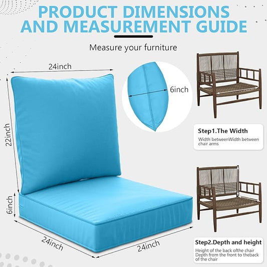 24" x 24" x 6" Outdoor Deep Seat Cushions Set - 4 Set Waterproof & Fade Resistant Patio Furniture Replacement Cushions, Non-Slip Outdoor Cushions Fit Loveseats, Couches, Chairs, and Sofas.