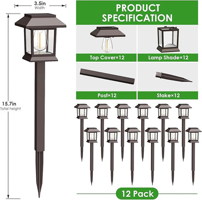 Benany Solar Outdoor Lights, 12 Pack Solar Pathway Lights Waterproof, Landscape Lighting for Path Walkway Lawn Garden Yard Outside Décor, Brown