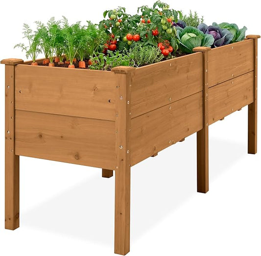 Best Choice Products 72" x 24" x 30" Raised Garden Bed with Extra Deep 16" Depth, Elevated Wood Planter Box Stand for Backyard, Patio, Balcony, Natural Fir Wood - Acorn Brown