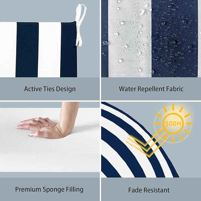 LVTXIII Outdoor Chair Cushions, Fade-Resistant Patio Furniture Cushions Outdoor Chair Pads with Ties for Dining Chairs and Garden Furniture Use, 19"x19"x2" Pack of 2, Cabana Navy