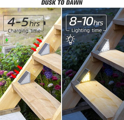 NIORSUN Solar Step Lights 24 Pack - Outdoor Stair Lights with 3000K Warm White & 6000K Cool Daylight, IP67 Waterproof, Auto On/Off, Super Bright for Deck, Patio, Steps