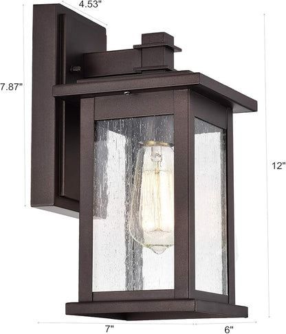 MICSIU 2 Pack Oil Rubbed Bronze Outdoor Light Fixtures, 12 Inch Exterior Wall Lighting with Clear Seedy Glass Shades, Waterproof Outside Light Fixtures for House, Porch, Entryway, Patio, Garage