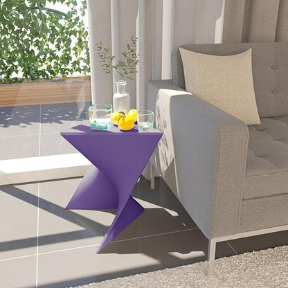 LeisureMod 15.75" Stackable Weather-Resistant Plastic Triangular Side Table - Accent End Table for Indoor & Outdoor Use (Purple, Set of 4)