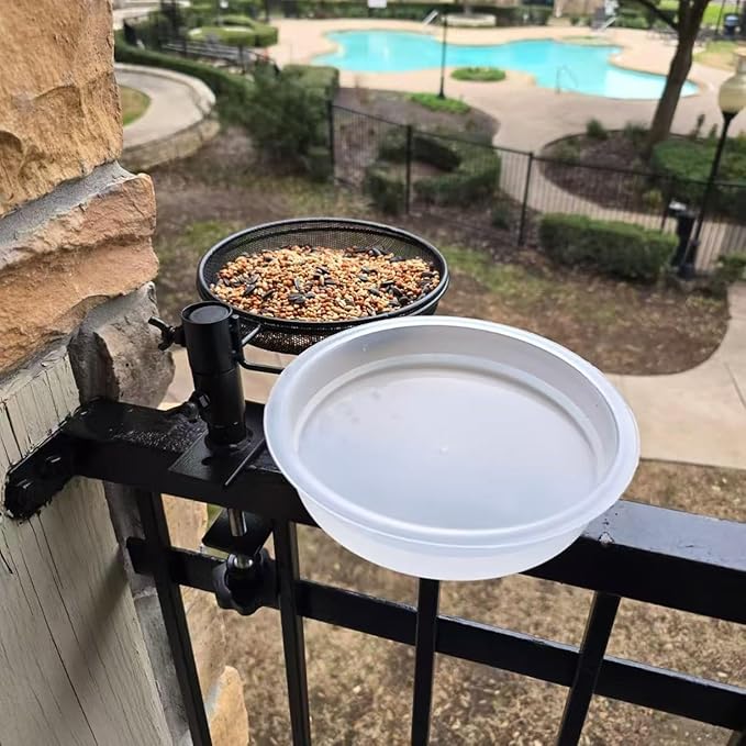 Plastic Round Bird Feeder Bowl and Metal Round Bird Feeder Tray,Wild Birds Seed Mesh Tray Bath Water Bowls Outdoor Accessory for Humming Feeder Station