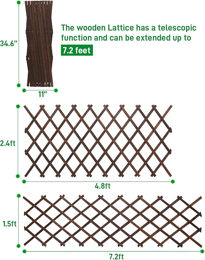 2 Pack 35.4InchWooden Lattice Wall-Expandable Plant Garden Trellis for Climbing Plants Outdoor