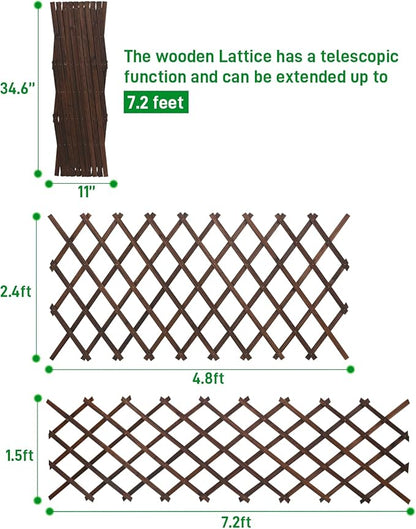 2 Pack 35.4InchWooden Lattice Wall-Expandable Plant Garden Trellis for Climbing Plants Outdoor