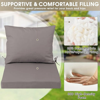 Outdoor Seat Cushion Set 19 x 19 In, Water-Resistant & Fade-Resistan, Patio Furniture Cushions with Removable Cover Deep Seat & Back Cushion with Handle and Adjustable Straps for Chair Sofa,2PC