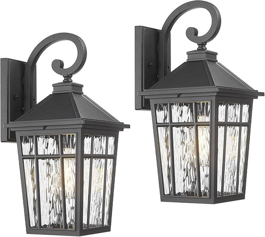 Darkaway 2pcs Large Outdoor Wall Lights for House, 18inch Exterior Lighting Fixtures Wall Mount Outdoor Porch Lights Black Outside Sconce Lights with Water Ripple Glass for Patio Garage Hallway