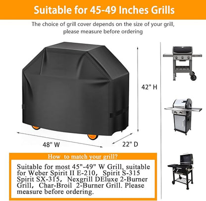Aoretic Grill Cover, 48 inch BBQ Gas Grill Cover for Outdoor Grill, Charbroil Grill Cover Barbecue Waterproof, Anti-UV for Weber Char-Broil Monument, Dyna-glo Nexgrill Spun Polyester