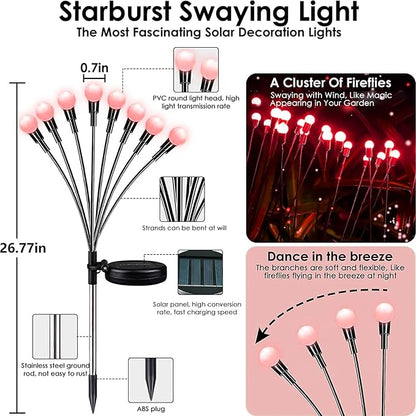 6-Pack Red Solar Outdoor Light for Garden Decorations, 48 LED Super Bright Solar Firefly Lights (Sway by Wind), New Upgraded Fairy Lights Outdoor Waterproof for Outside Pathway Patio Yard Porch(Red)