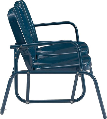 Crosley Furniture Ridgeland Retro Metal Outdoor Loveseat Glider, 2-Person Rocking Patio Bench for Porch, Navy Gloss