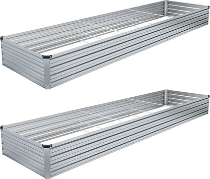 DIIYIV 2PCS 12x4x1FT Galvanized Raised Garden Bed Kit,Vegetable Boxes-Rectangle Metal Flower Box,Large Planter Raised Beds Outdoor Garden for Planting,Fruit,Herb-Silver
