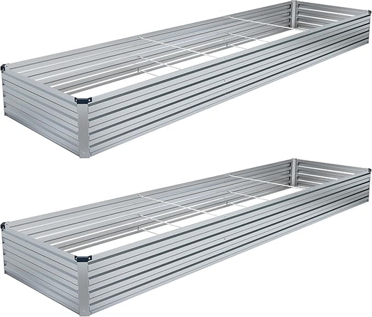 DIIYIV 2PCS 12x4x1FT Galvanized Raised Garden Bed Kit,Vegetable Boxes-Rectangle Metal Flower Box,Large Planter Raised Beds Outdoor Garden for Planting,Fruit,Herb-Silver
