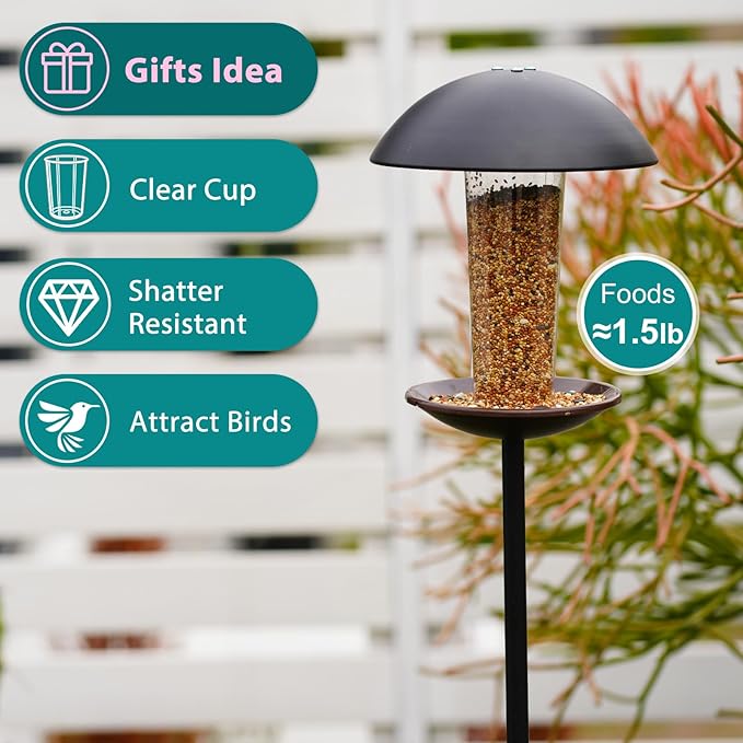 Goodeco Bird Feeder with Pole Standing - Metal Outdoor Bird Feeder for Wild Birds, Perfect for Yard Lawn Garden & Patio Decorations, Ideal Gifts for Mom Dad Grandparents (Black)