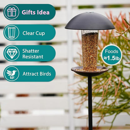 Goodeco Bird Feeder with Pole Standing - Metal Outdoor Bird Feeder for Wild Birds, Perfect for Yard Lawn Garden & Patio Decorations, Ideal Gifts for Mom Dad Grandparents (Black)