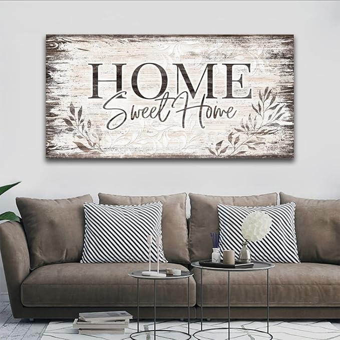arteWOODS Home Sweet Home Wall Art Sign Large Dark Brown Farmhouse Wall Sign for Living Room Decoration Wooden Board Design Canvas Prints Modern Rustic Artwork Leaf Pictures Wall Decor 24" x 48"