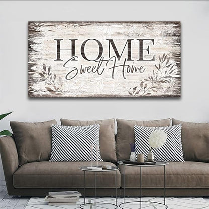 arteWOODS Home Sweet Home Wall Art Sign Large Dark Brown Farmhouse Wall Sign for Living Room Decoration Wooden Board Design Canvas Prints Modern Rustic Artwork Leaf Pictures Wall Decor 29" x 58"