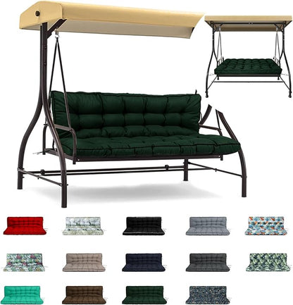 Swing Replacement Cushions with Backrest, 2 or 3 Seater Waterproof Non-Slip Overstuffed Swing Pad, Indoor/Outdoor Bench Cushion for Porch Chair Swing Garden Furniture (Dark green, 40 * 70.8in)
