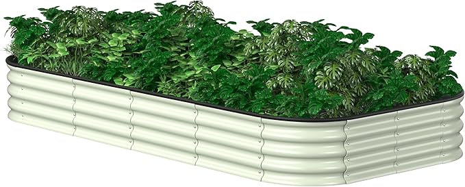 MUPATER 8x4x1FT Raised Garden Bed Outdoor, Modular Galvanized Raised Garden Bed Kit for Planting, Above Ground Planter Box for Gardening, Supportive Bars and Rubber Strip Edging Included, Beige