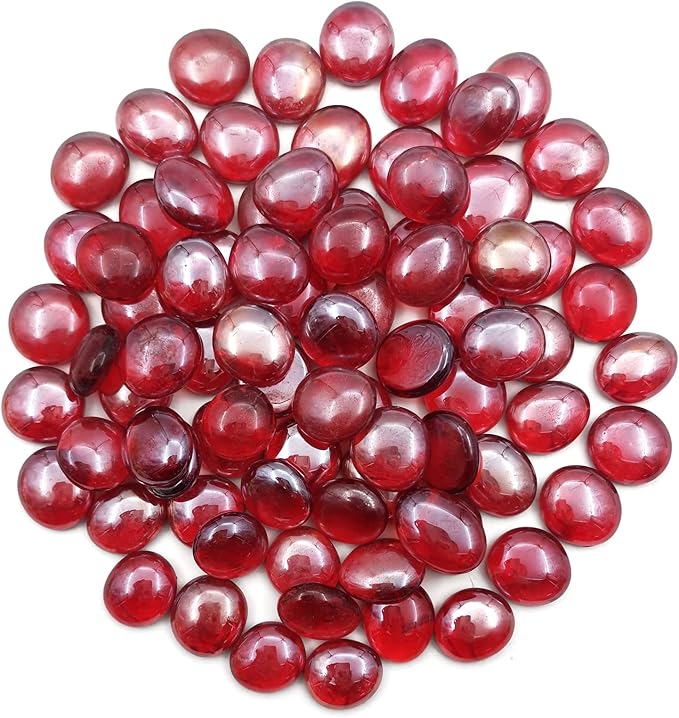 Flat Glass Marbles 1 Pound Vase Filler Fire Pit Glass Pebbles for Indoor Plants, Aquarium Fish Tank Decorations, Home Decor, Fire Pit, Landscaping, Arts Crafts (Ruby)