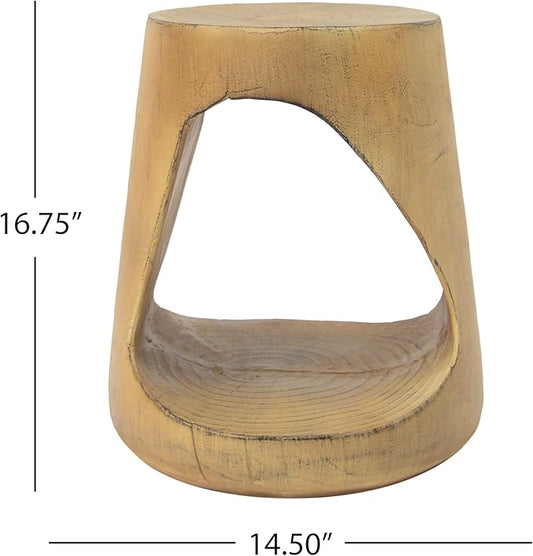 Lightweight Concrete Outdoor Side Table,Hollow Outdoor End Table, Wood-Like Texture Modern Small Accent Table for Patio Garden Balcony Porch Antique Natural 16.75" H