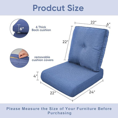 Patio Chair Cushions 4 Packs - Outside High Back Thick Water-Resistant Cushion 22x24 with Zipper Cover for Outdoor Glider Rocking Chairs Loveseat Couch – Blue/Buckle