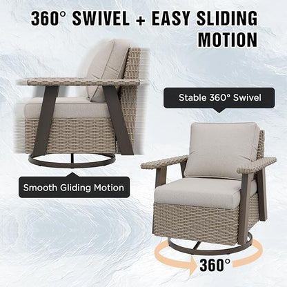 EAGLE PEAK Classic Wicker Patio Bistro Set of 3, Outdoor Patio Furniture with 360° Swivel Rocker Chair and Side Table, Lounge Set for Porch, Deck, or Balcony, Beige/Beige