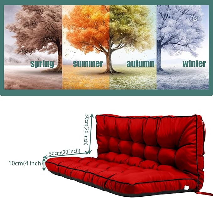 Replacement Cushions for Swing, Swing Cushions 3 Seater Replacement, Waterproof Thicken Washable Pad Cushion for Outdoor Indoor Furniture Swing Patio (Red, 40x55 inch)