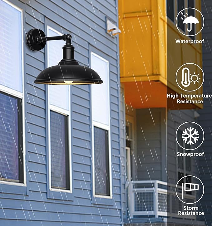 Large 21" Industrial Style Gooseneck Barn Light, Straight Arm Classic Outdoor Barn Light Fixture for Porches, Garages, Patios 2-Pack