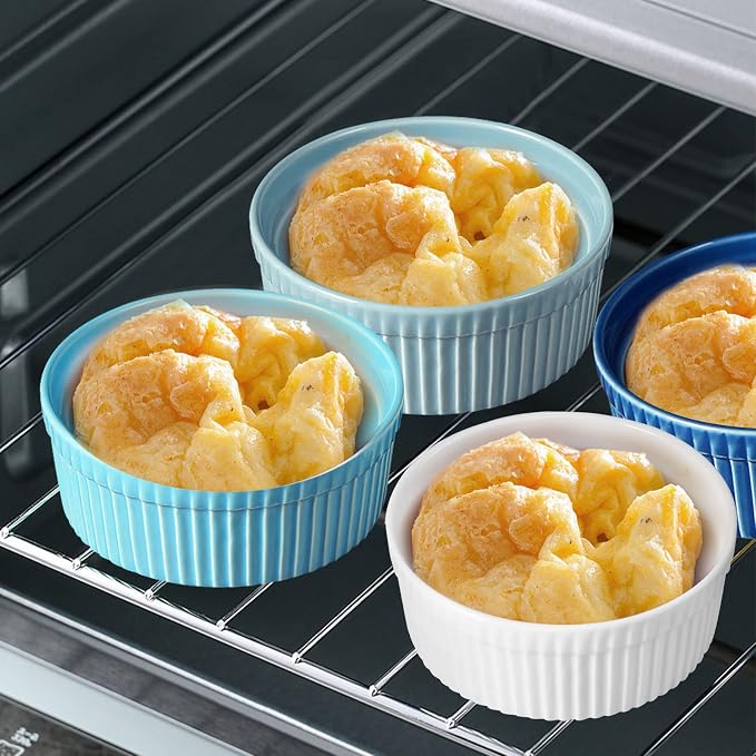 Cinf Ramekins 10 oz Pudding Dishes, Set of 4, Souffle & Creme Brulee Cups, Dipping Sauce, Oven, Microwave, Freezer & Dishwasher Safe