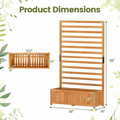 Giantex Raised Garden Bed with Trellis, 59” Tall Planter Box with Liner, Drainage Gaps for Climbing Vine Vegetable Flower, Indoor Outdoor Freestanding Privacy Screen for Porch Patio Yard