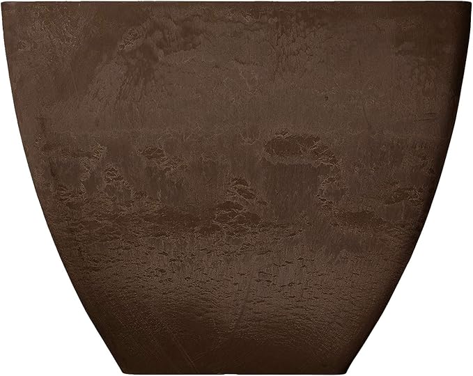 PSW Pot Collection 16x13 inch Plastic/Stone/Wood Composite Square Planter – No Drainage Hole (Drillable), Modern Indoor/Outer Pot for Flowers, Foliage, Succulents, Fairy Gardens, Chocolate
