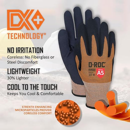 MAGID D-ROC VersaTek All-In-One Coated Glove,1 Pair, Cut Level A5 Resistant Work Gloves, DX+ Technology, DXPG53-Size 7/S