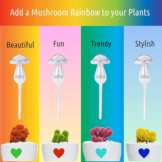 Little Green Leaf Automatic Plant Watering Globes Self Watering Planter Inserts (Set of 4) | Hands Free Clear Mushroom Glass Bulbs | Planter Spikes to Support Indoor & Outdoor Plant Health (180ml)