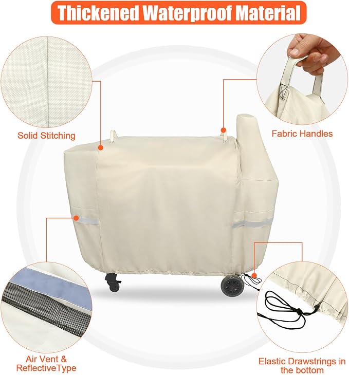 QuliMetal Grill Cover for Pit Boss Austin XL/Rancher XL 1000S, 1000SC, 1000SQ, 1000SC2, 1100 Pro, 1000/1100/1150 Series, Z Grill 1000 Series Wood Pellet Grills, Heavy Duty, 600D, Beige