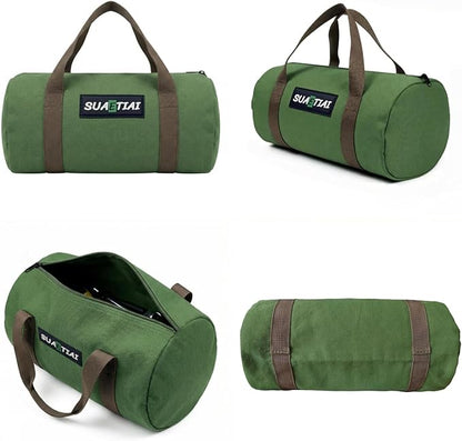 14 Inch Small Tool Bags for Men, Wide Mouth Zipper Storage Bag, Large Capacity Canvas Tool Tote Bag, Portable Multi-Function Tool bag for Storage Wrenches, Screwdrivers, Repair Tools (Green)