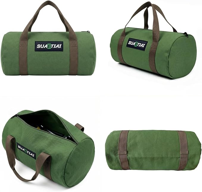 12 Inch Small Tool Bags for Men, Wide Mouth Zipper Tool Storage Bag, Large Capacity Canvas Tool Tote Bag, Multi-Function Tool bag for Storage Wrenches, Screwdrivers, Repair Tools (Green)