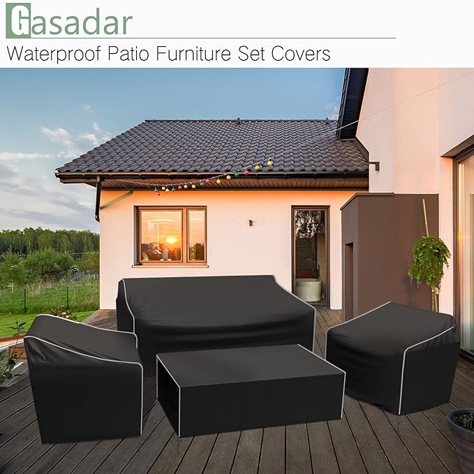 Gasadar Patio Furniture Covers Set, 4 Piece Waterproof Outdoor Furniture Cover for Outdoor Coffee Table, Chair, and Loveseat, Black