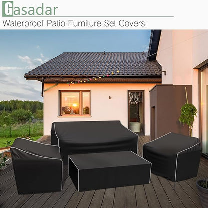 Gasadar Outdoor Furniture Cover Waterproof, 4 Piece Patio Furniture Covers for Patio Loveseat, Chair and Coffee Table, Black