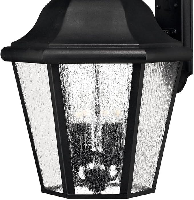 Hinkley Edgewater Large Wall Mount Outdoor Lantern - Aluminum, Clear Seedy Glass, Traditional - Black Finish