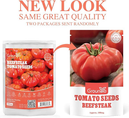 Groundio Beefsteak Tomato Seeds 300+ Non GMO Heirloom, High Germination Indeterminate Seeds for Planting, Large Meaty Slicing Fruits, Vegetable Garden (Solanum lycopersicum)