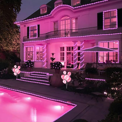 YEGUO Solar Christmas Lights Outdoor Waterproof, 2 Packs Each 33ft 100 LED Rope Lights, 8 Modes Fairy String Lights in Clear Thin Tube for Camping Fence Patio Garden Trampoline Deck(Pink)