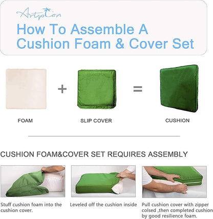 ARTPLAN Outdoor Deep Seating Cushions with Backrest Set, All-Weather Waterproof Patio Sofa Cushions for Sectionals, High-Resilience Foam Garden Furniture Cushion Cover,Green