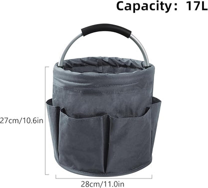 Klmnop Garden Tool Bag, Foldable Gardening Bags for Tools, Garden Tool Organizer with 6 Pockets, Garden Tote Bag for Indoor and Outdoor Use(Grey)