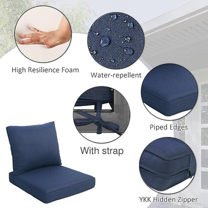 COZYVIDA Outdoor/Indoor 23.5x25 inch Deep Seat Patio Cushions Set of 2 Resilient Foam Filling Water Repellent Stain-Resistant UV Resistant Weather Resistant Patio Cushions Midnight