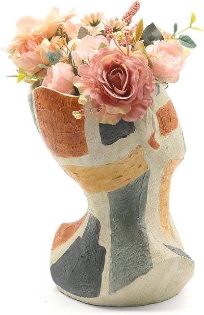 Lukitas Abstract Face Planter, Faux Sandstone Decorative Vase, Colorful Handcrafted Artistic Flower Plant Pot for Garden Patio Living Room, Resin 10.5''