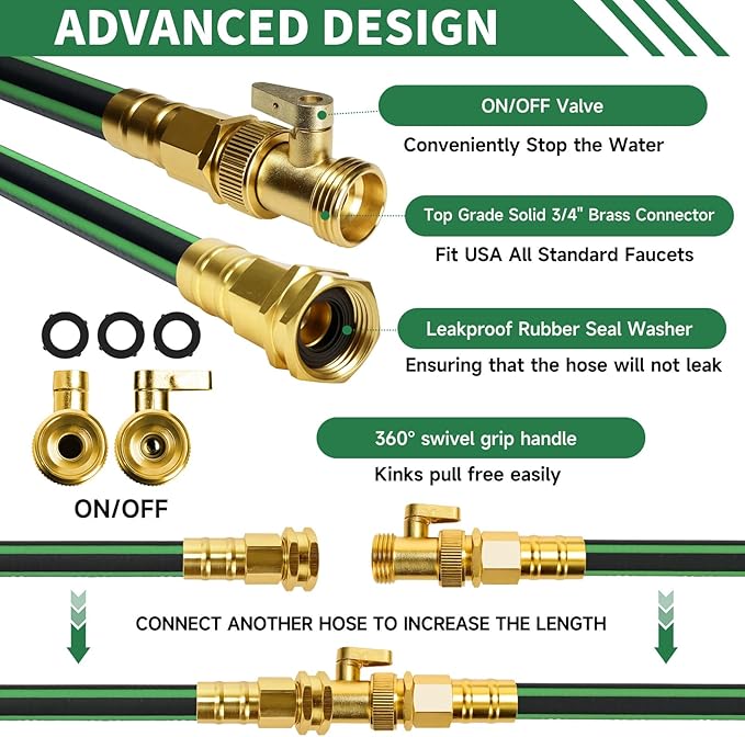 Garden Hose 25 ft Non-expandable Water Hose Flexible Durable 5 Layers TPV No Kink Lightweight Hybrid Hoses Heavy Duty with 3/4’’ Fittings-10 Way Nozzle Collapsible Outdoor Pipe for Yard Lawn