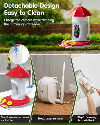 2K Hummingbird Feeder Camera Outdoor - AI Identify 10000+ Birds, Ant Bee Proof, Instant Notification - Great Gift for Bird Lovers